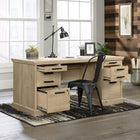Sauder 65"W La Collection Aspen Post Bureau - Finition Prime Oak-  Le tiroir à fichiers gauche et le tiroir de rangement sont verrouillables pour la sécurité de vos documents