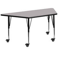 Flash Furniture – Table mobile trapèze, surface de 30 x 60 po, hauteur ajustable préscolaire, gris (XUA3060TRPGYTPC)-Gris/fini chromé, placage en stratifié, acier