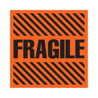 SPC - Étiquette Adhésive "Fragile Label" - 3 po x 3 po - Noir Sur Rouge Fluorescent - Paquet de 500-Étiquette adhésive "Fragile"