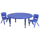 Flash Furniture – Ensemble avec table d’activités ronde réglable de 45 po et 2 chaises d’école empilables, bleu-Ensemble de table multi-usages pour enfants