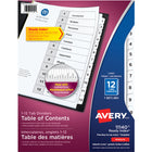 Intercalaires Avery Ready Index numérotés (1–12) – Noir et blanc – Format lettre – 12 intercalaires-12 onglets