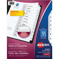 Intercalaires Avery Ready Index numérotés (1–12) – Noir et blanc – Format lettre – 12 intercalaires-12 onglets