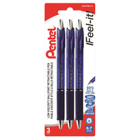 Pentel - Feel-It! Stylo à Bille Rétractable - 0.7mm - Encre Bleu - Paquete de 3-Stylo à Bille