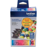 Brother – Cartouches d'encre de couleur LC75 haut rendement, paquet de 3-Comprend 1 cartouche d'encre cyan, 1 cartouche d'encre magenta et 1 cartouche d'encre jaune