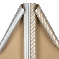 JAM Paper -  Emballage cadeau - Papier d'emballage combiné rayures et unis - 50 pieds carrés au total - Argent - 2/paquet-Couleur: Argent