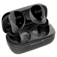 Écouteurs intra-auriculaires Bluetooth 5.0 True Wireless Air iLuv Bubble Gum avec étui de chargement - Noir-Conçu pour offrir un son riche et haute fidélité tout en réduisant le bruit externe grâce à la structure ergonomique de la structure de l'oreille et des embouts en silicone souple