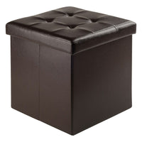 Winsome - Pouf Ashford 15 po x 15 po avec espace de rangement, similicuir, espresso (92415)-Pouf avec espace de rangement