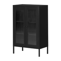 South Shore - Eddison - Armoire de rangement à portes vitrées - Noir-Inspiration contemporaine : la coupe droite et élancée de ce buffet avec portes en vitre cannelée donnera à toute salle à manger une allure sophistiquée. Vous l’adorerez pour sa polyvalence.