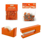 JAM Paper – Trousse de démarrage pour bureau, orange (338756or)-Comprend des trombones, des pinces relieuses, un distributeur de ruban, une agrafeuse et des agrafes