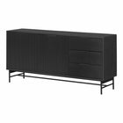 South Shore - Arlo - Buffet avec portes rainurées et tiroirs - Chêne cendré et Noir mat-Style mid-century : la fusion entre un design mid-century inspiré et des fonctionnalités modernes devient littéralement une invitation à se rassembler. Aux côtés de votre table à manger, il crée un espace accueillant tout en étant des plus utiles.