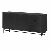 South Shore - Arlo - Buffet avec portes rainurées et tiroirs - Chêne cendré et Noir mat-Style mid-century : la fusion entre un design mid-century inspiré et des fonctionnalités modernes devient littéralement une invitation à se rassembler. Aux côtés de votre table à manger, il crée un espace accueillant tout en étant des plus utiles.