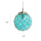 Elegant Designs Buoy Netted Nickel brossé Coastal Ocean Sea Glass Pendant with Natural Rope, Aqua-Cordon de 5 pi