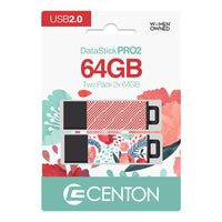 Centon - Datastick Pro2 64Go Lecteur Flash, Jardin et bandes rouge, Paquet de 2-Capacité de 64 Go