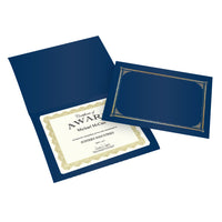 Geographics – Couvertures pour documents et certificats, texture de lin, 9 3/4 po x 12 1/2 po, bleu marine, paq./6-Bordure exquise en aluminium doré