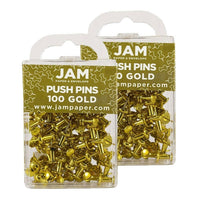 JAM Paper – Punaises, or brillant, 2 paquets de 100, total de 200 (222419051a)-Plastique doré avec pointe métallique