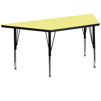 Flash Furniture – Table d’activités trapézoïdale de 30 x 60 (po), surface thermofusionnée, pattes préscolaires réglables, jaune-Stratifié jaune