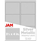 JAM Paper Étiquettes d'adresse postale - 4" x 3 1/3" - Feuille argentée mate - Paquet de 120-Emballage anglais seulement