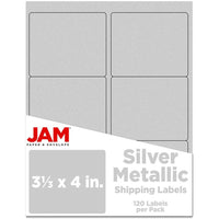 JAM Paper Étiquettes d'adresse postale - 4" x 3 1/3" - Feuille argentée mate - Paquet de 120-Emballage anglais seulement