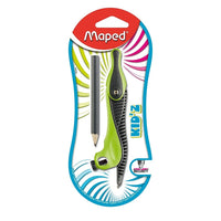 Boussole Maped Kid'z avec embout et crayon de sécurité-Durable et amusante, la boussole Kid'Z avec support universel est dotée d'une tête ergonomique et d'une poignée antidérapante ; parfait pour les petites mains !