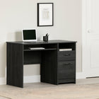 South Shore - Tassio Bureau de travail Chêne gris-DU RANGEMENT PRATIQUE: fini, le bureau rempli de papiers et de notes pêle-mêle! Vous pourrez ranger vos cahiers, livres, crayons et dossiers dans l’espace ouvert de ce meuble ou dans l’un des deux tiroirs sur coulisses en métal qui seront à votre disposition.