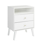 Prepac – Table de nuit élevée Milo à 2 tiroirs avec une tablette ouverte, blanc (WDNR-1401-1)-Pattes en bois massif de 8 po de forme effilée