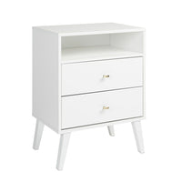 Prepac – Table de nuit élevée Milo à 2 tiroirs avec une tablette ouverte, blanc (WDNR-1401-1)-Pattes en bois massif de 8 po de forme effilée