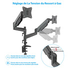 ShoppingAll Support de bureau à pince pour moniteur à double ressort à gaz entièrement réglable - Noir-Conçu avec un système de ressort à gaz pneumatique qui permet de régler la tension de vos moniteurs sans effort