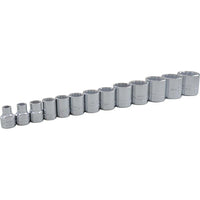 Gray Tools – Ensemble 13 pièces 3/8 po à 12 pans, SAE, longueur standard, ensemble de douilles au fini chromé, 1/4 à 1 po-Tailles incluses : 1/4, 5/16, 3/8, 7/16, 1/2, 9/16, 5/8, 11/16, 3/4, 13/16, 7/8, 15/16, 1 (po).